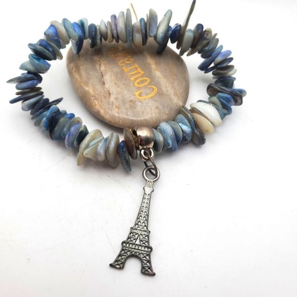 Jewelry - Eiffel tower Paris sapphire chip gem bracelet B0617